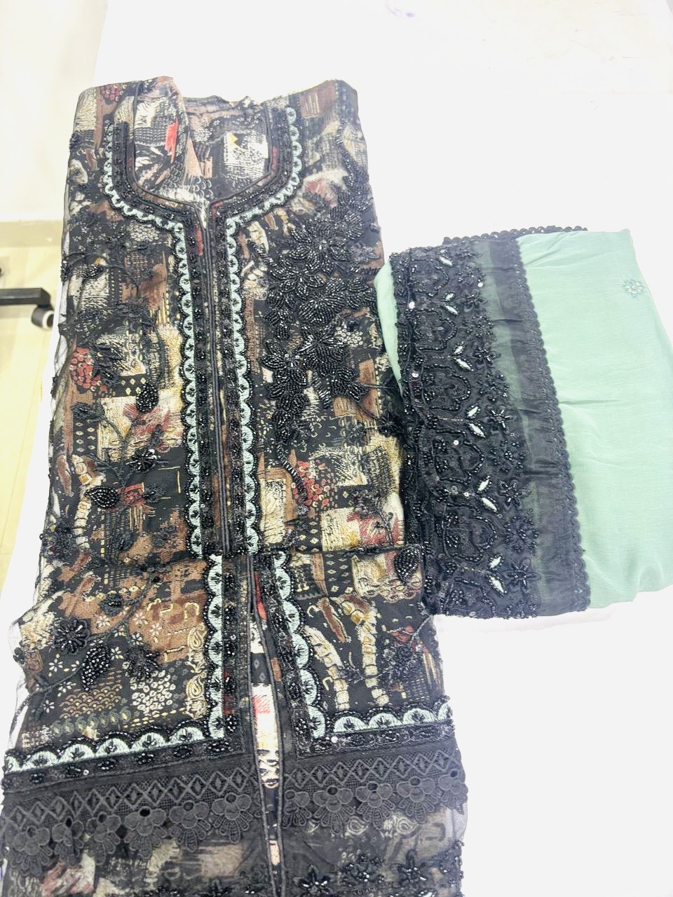 Heavy Rayon And Net with Handwork Black - Image 3