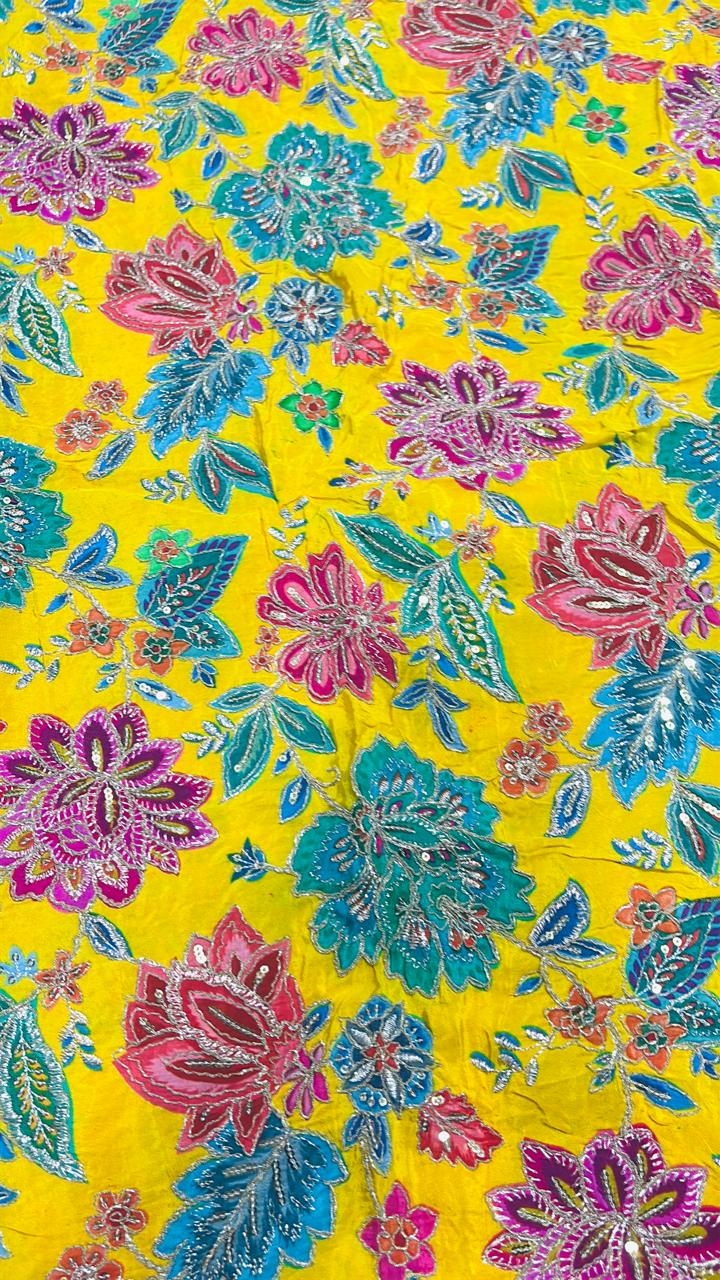 Fabric:- Crepe Silk Imported Fabric Yellow - Image 7