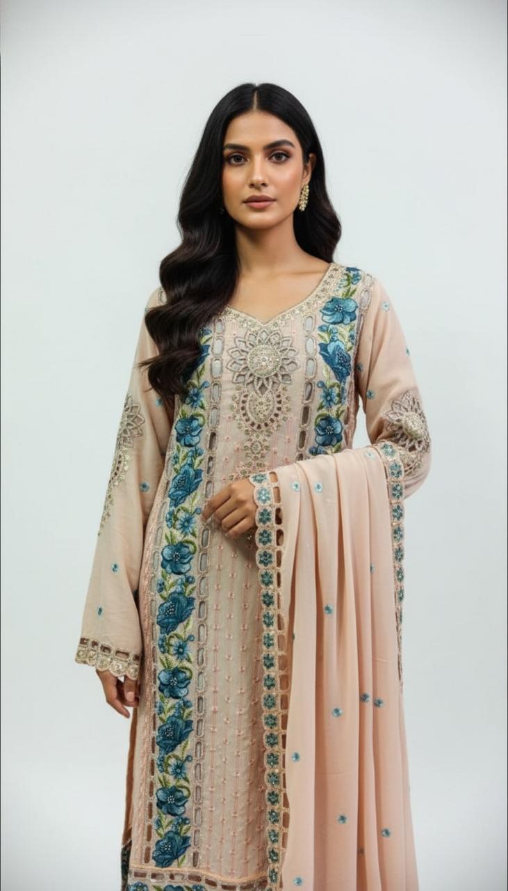 Cotton based cutwork semi party wear