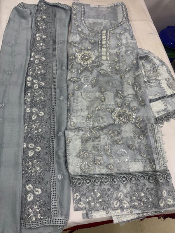 Cotton Reyon and Heavy Handwork on Net semi party wear Suit Piece - Image 8