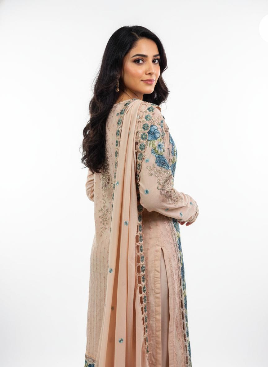 Cotton based cutwork semi party wear - Image 4