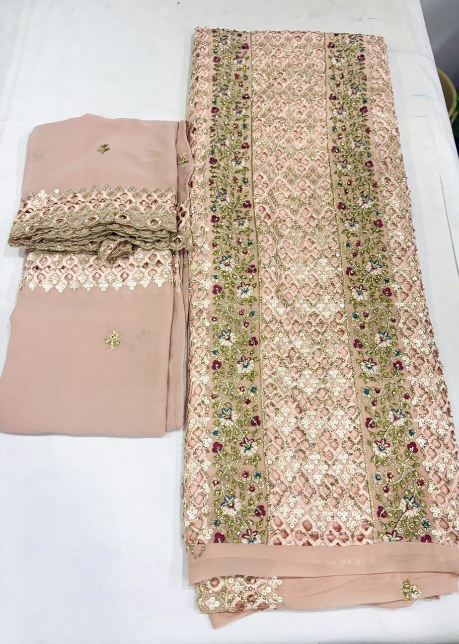 Party wear Georgette with Cutwork and stone work - Image 4