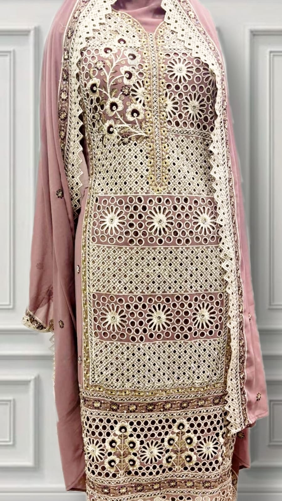 Semi Party wear suit piece with cutwork - Image 4