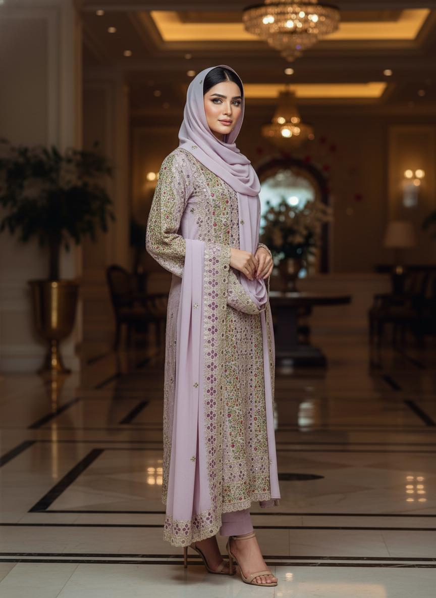 Party wear Georgette with Cutwork and stone work - Image 2