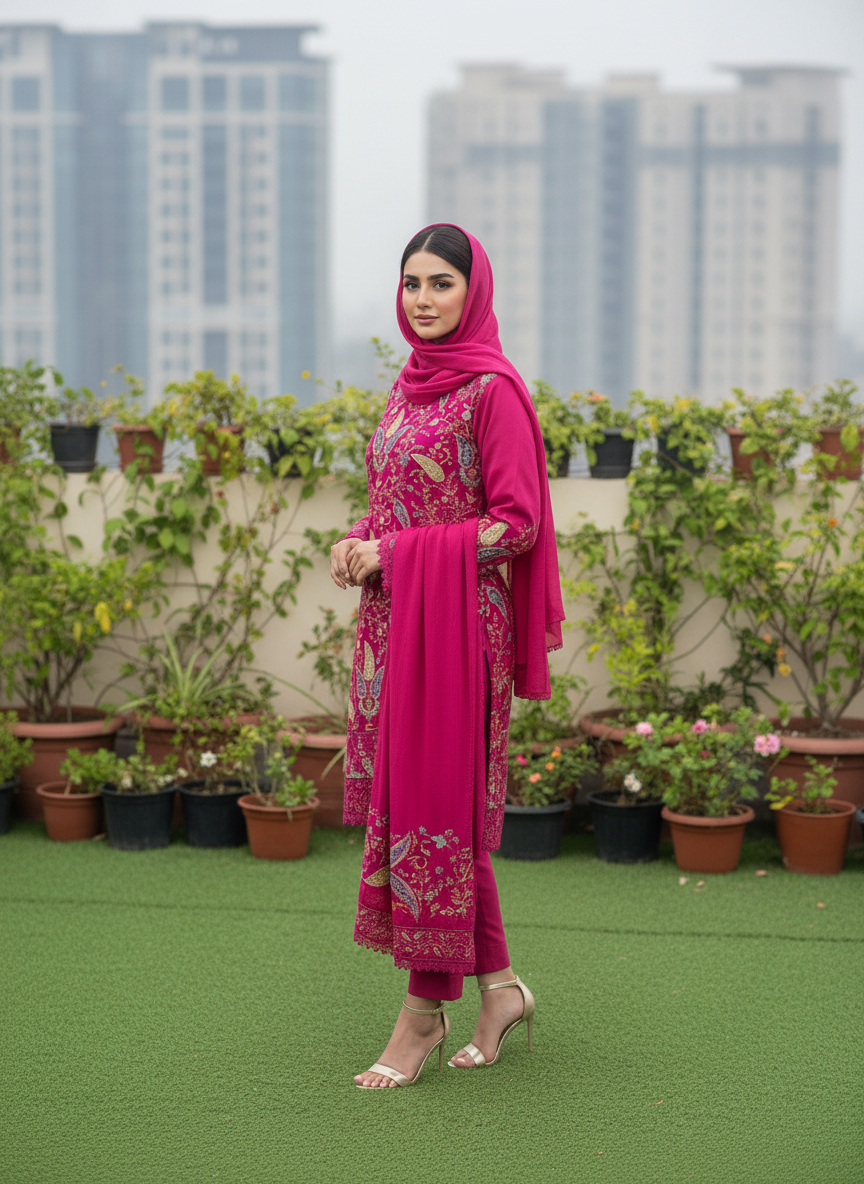 Fabric:- Crepe Silk Imported Fabric Pink - Image 3