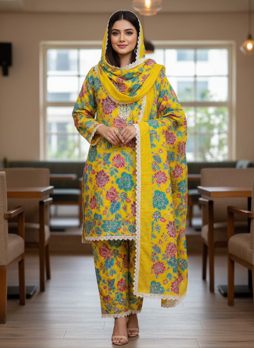 Fabric:- Crepe Silk Imported Fabric Yellow