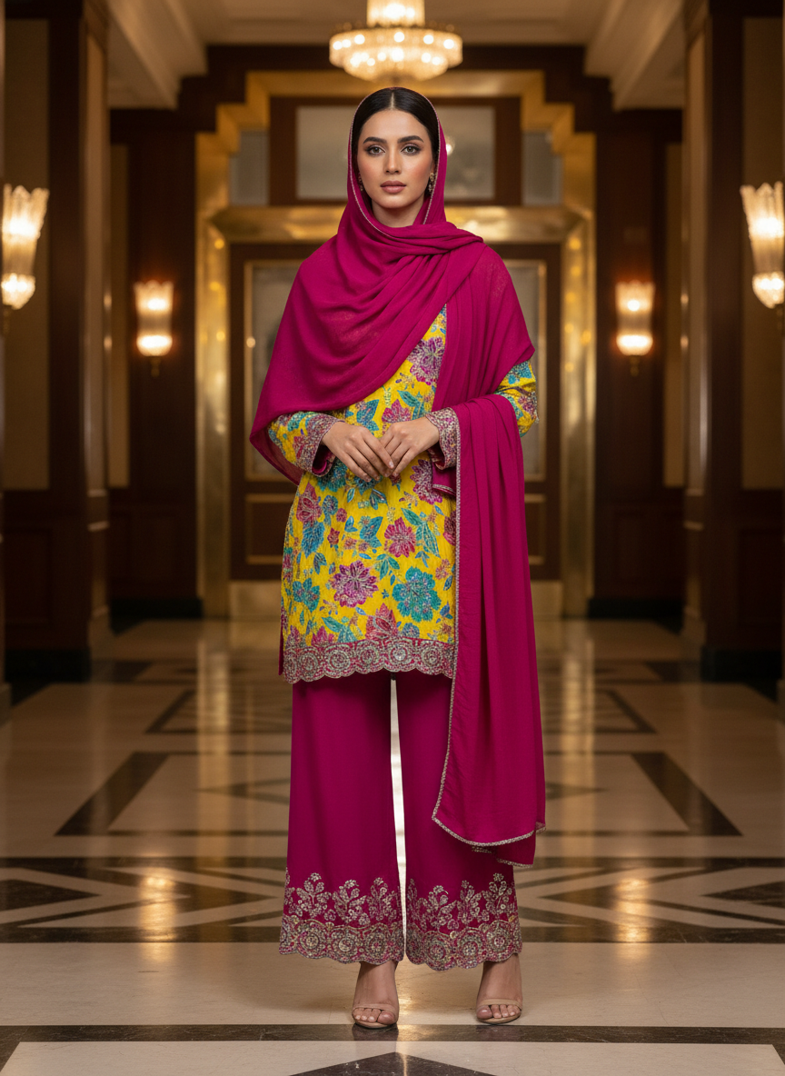 Fabric:- Crepe Silk Imported Fabric Yellow - Image 8