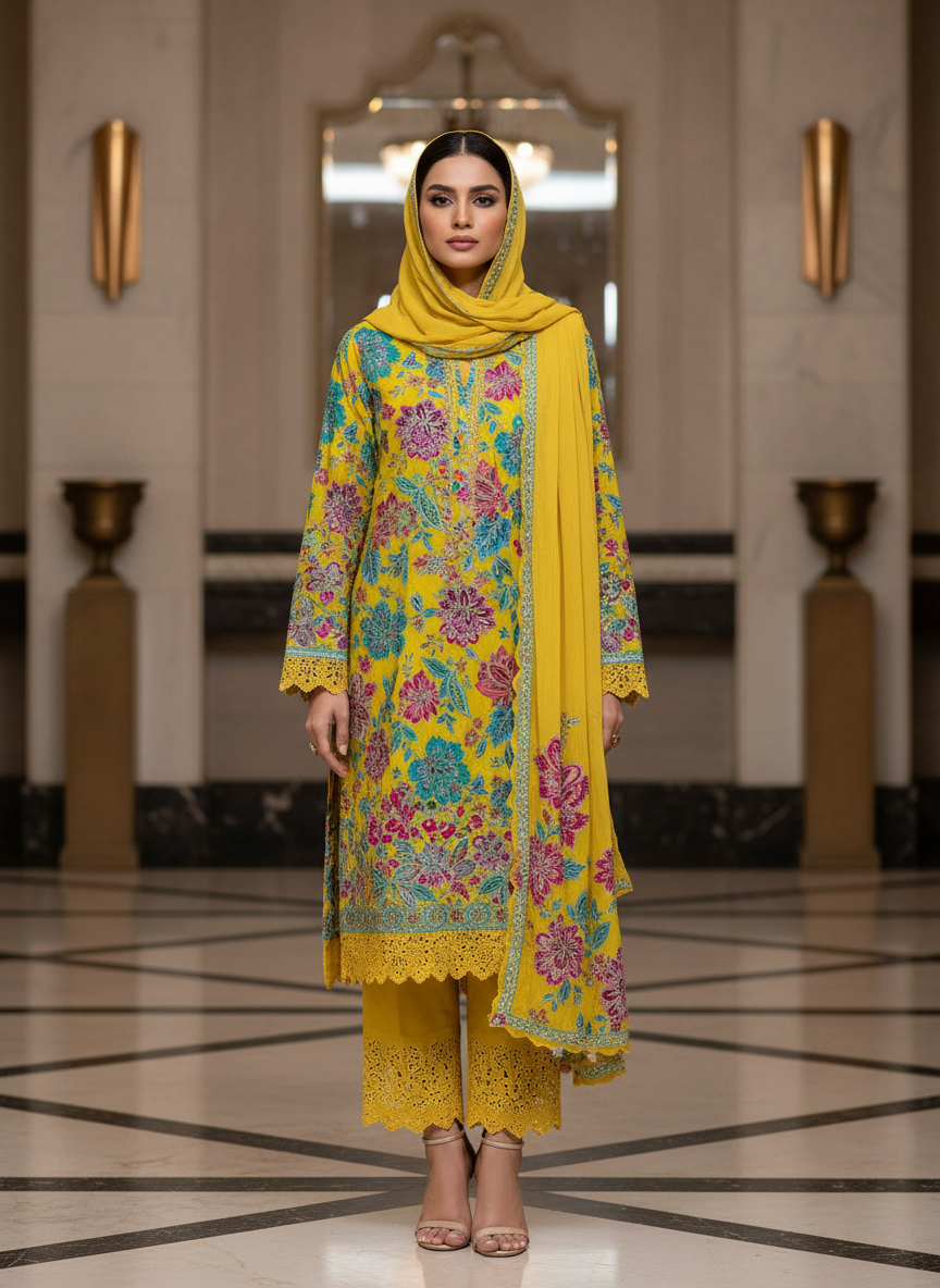 Fabric:- Crepe Silk Imported Fabric Yellow - Image 6