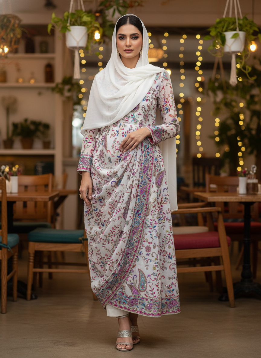 Fabric:- Crepe Silk Imported Fabric off-White