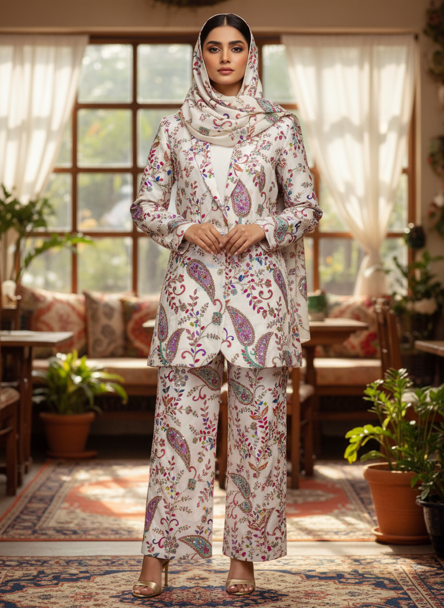 Fabric:- Crepe Silk Imported Fabric off-White - Image 2