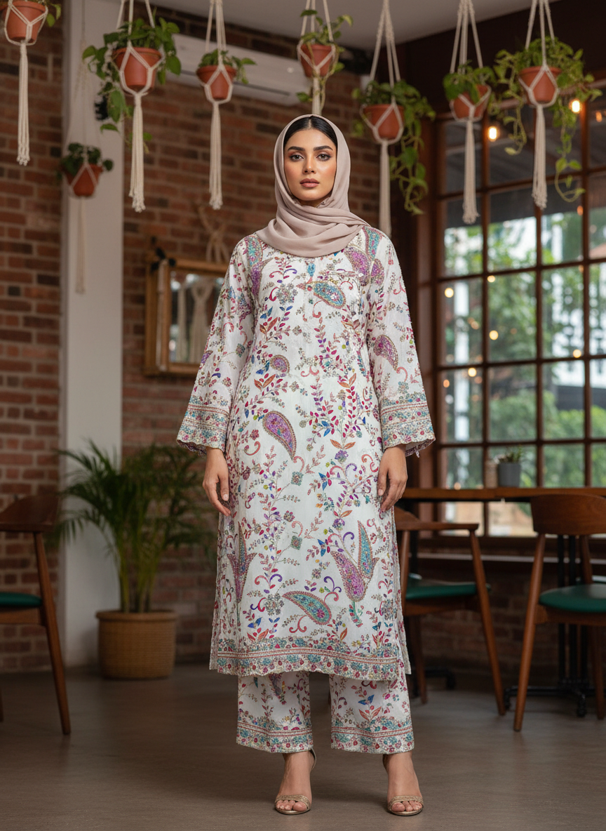 Fabric:- Crepe Silk Imported Fabric off-White - Image 3