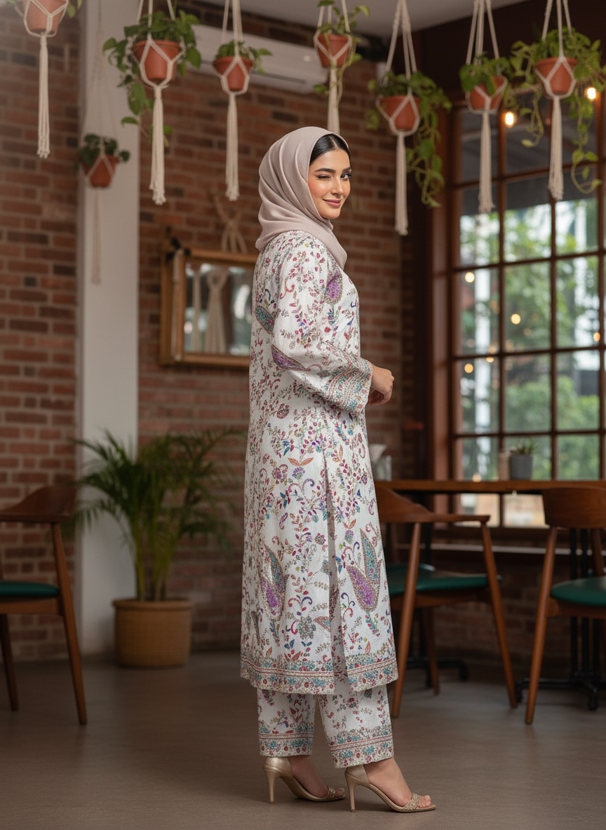 Fabric:- Crepe Silk Imported Fabric off-White - Image 6