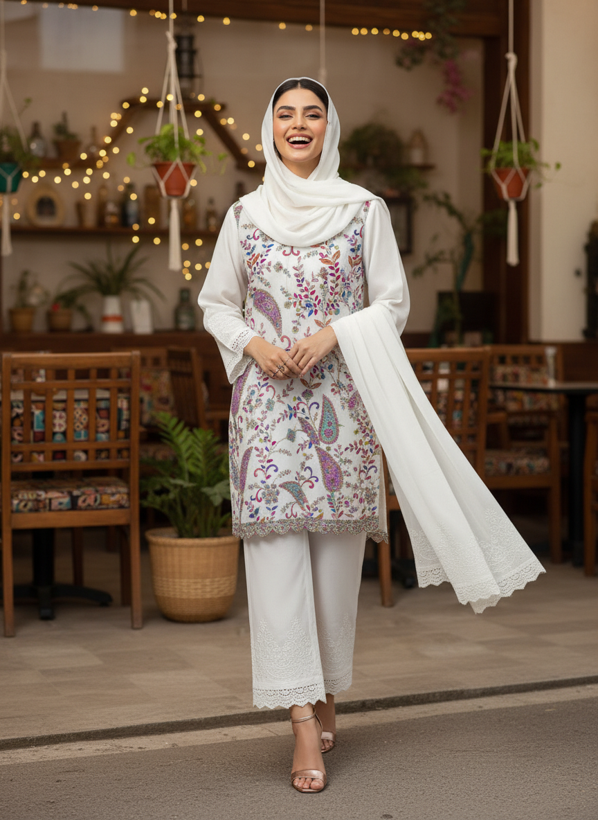 Fabric:- Crepe Silk Imported Fabric off-White - Image 7