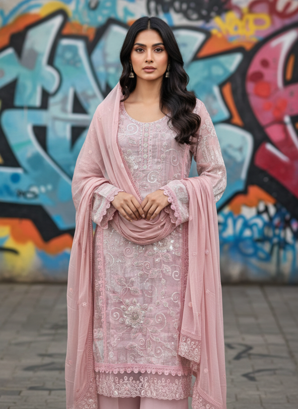 Cotton Reyon and Heavy Handwork on Net semi party wear Suit Piece - Image 5