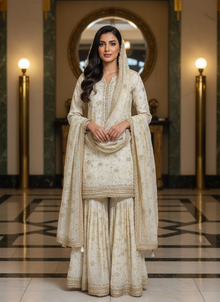 Fabric:-Cosmos all over work with matching dupatta - Image 5