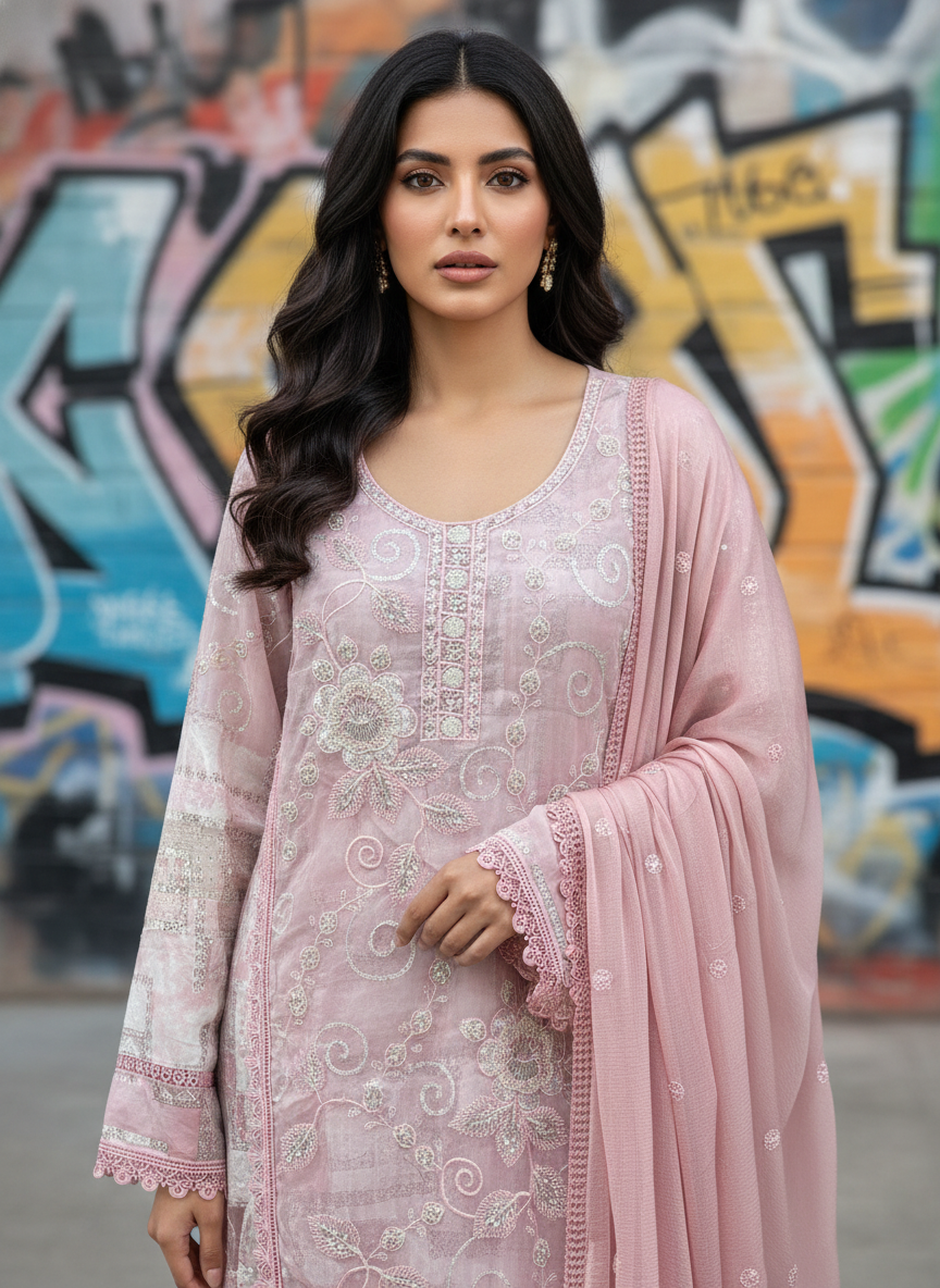 Cotton Reyon and Heavy Handwork on Net semi party wear Suit Piece - Image 4