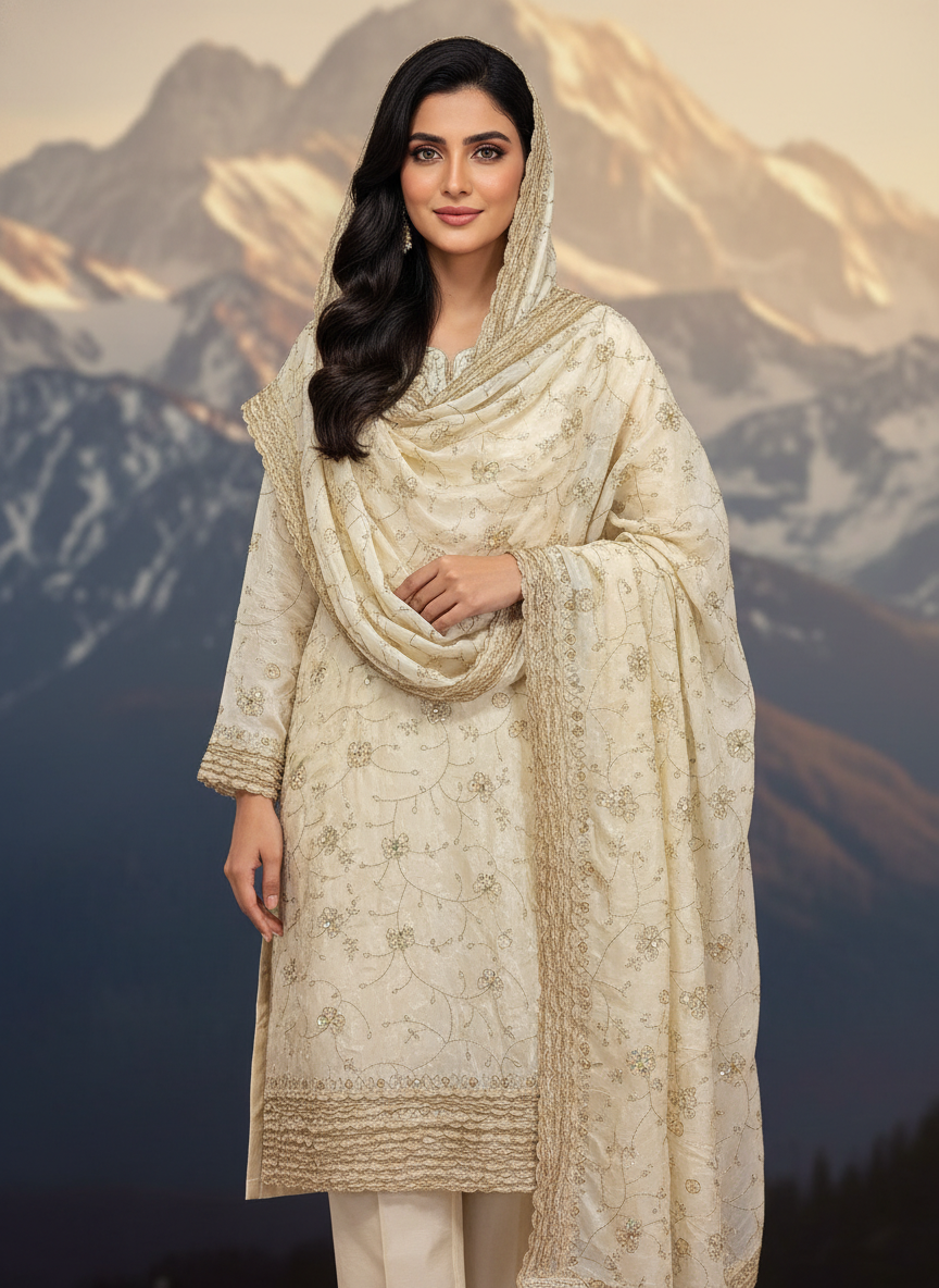 Fabric:-Cosmos all over work with matching dupatta - Image 7