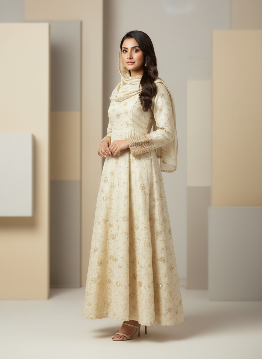 Fabric:-Cosmos all over work with matching dupatta - Image 3