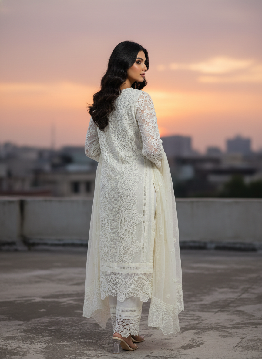 Pakistani style Cutwork design semi party wear - Image 3