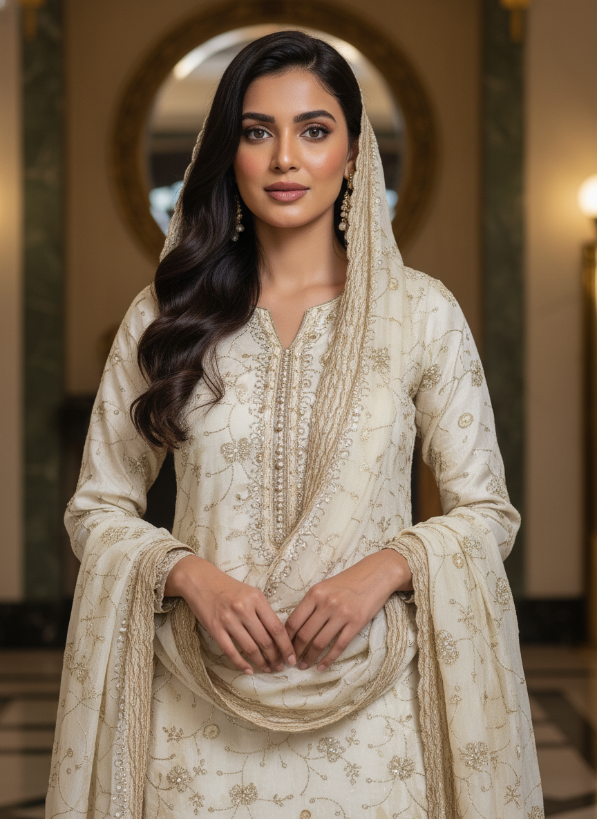 Fabric:-Cosmos all over work with matching dupatta - Image 6