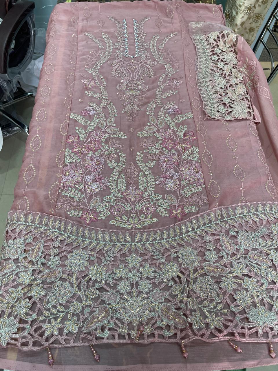 Pakistani Embroidered Heavy Chiffon with Heavy Hand Khatli Work - Image 3