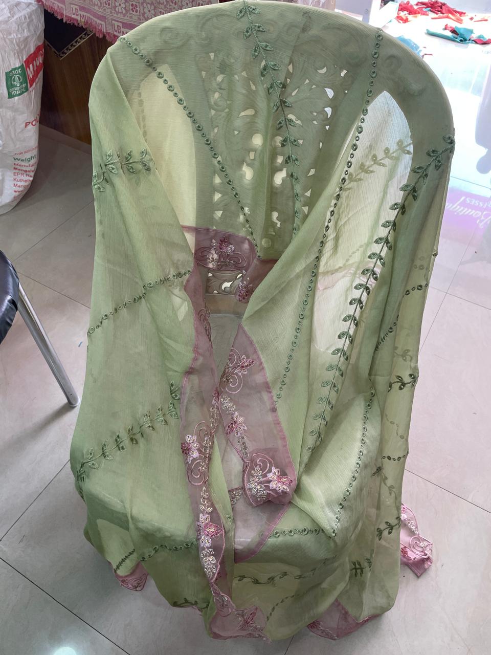 Pakistani Embroidered Heavy Chiffon with Heavy Hand Khatli Work - Image 4