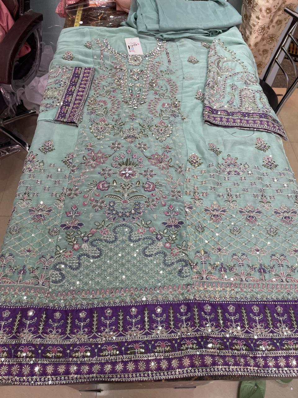 Pakistani Embroidered Heavy Chiffon with Heavy Hand Khatli Work - Image 3