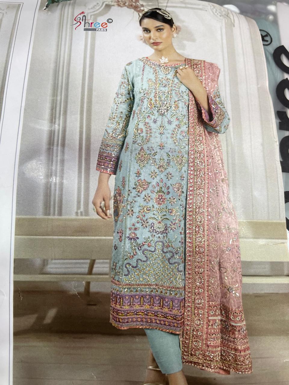 Pakistani Embroidered Heavy Chiffon with Heavy Hand Khatli Work - Image 4