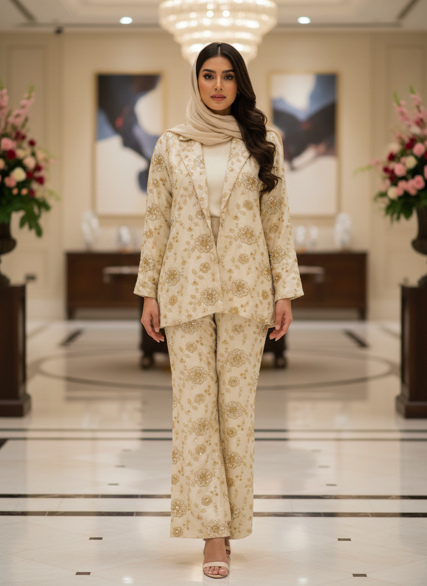 Two-piece co-ord set featuring a long-sleeved jacket