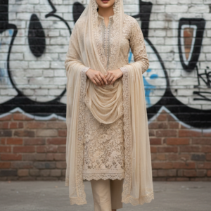 cotton based cutwork on net semi party wear