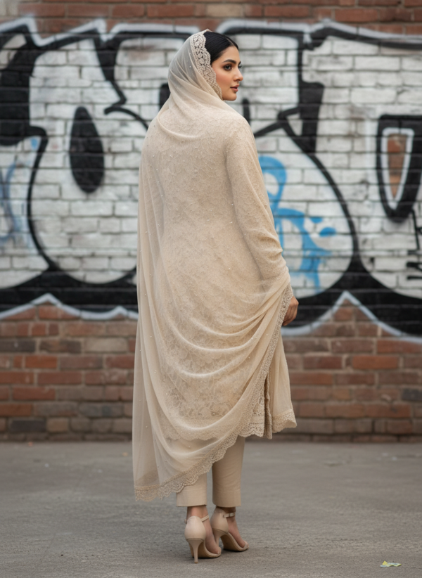 cotton based cutwork on net semi party wear - Image 3