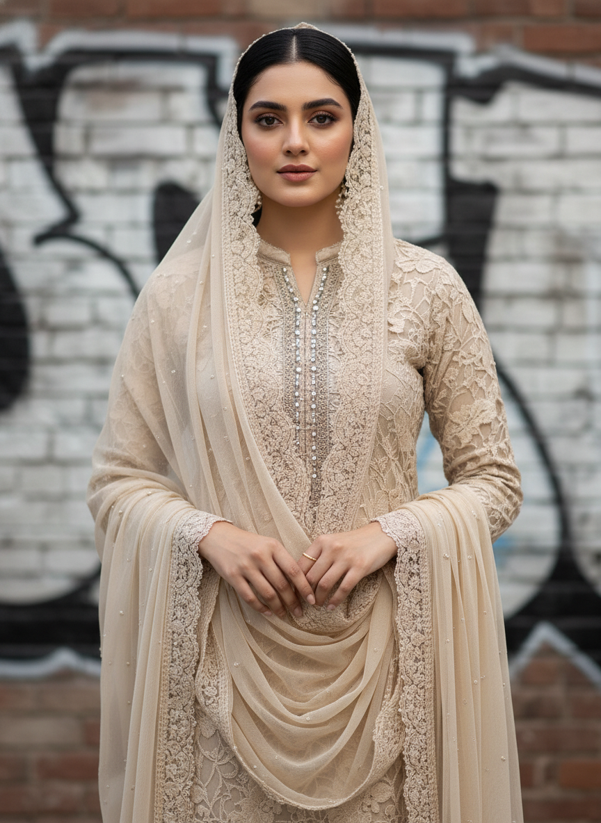 cotton based cutwork on net semi party wear - Image 2