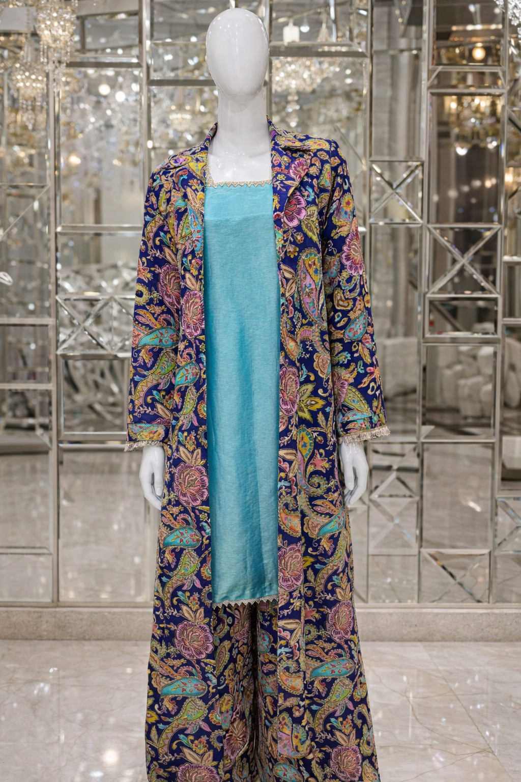 Natural Crepe Positioning designer Wear full Length Shrug and Palazzo - Image 2