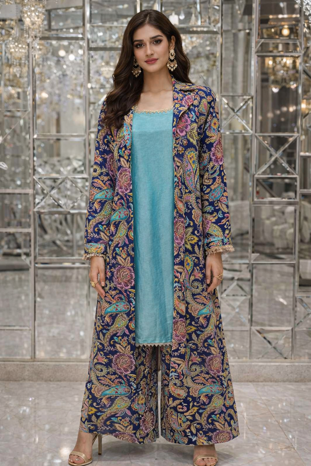 Natural Crepe Positioning designer Wear full Length Shrug and Palazzo