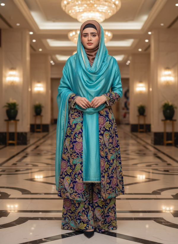 Natural Crepe Positioning designer Wear full Length Shrug and Palazzo - Image 5