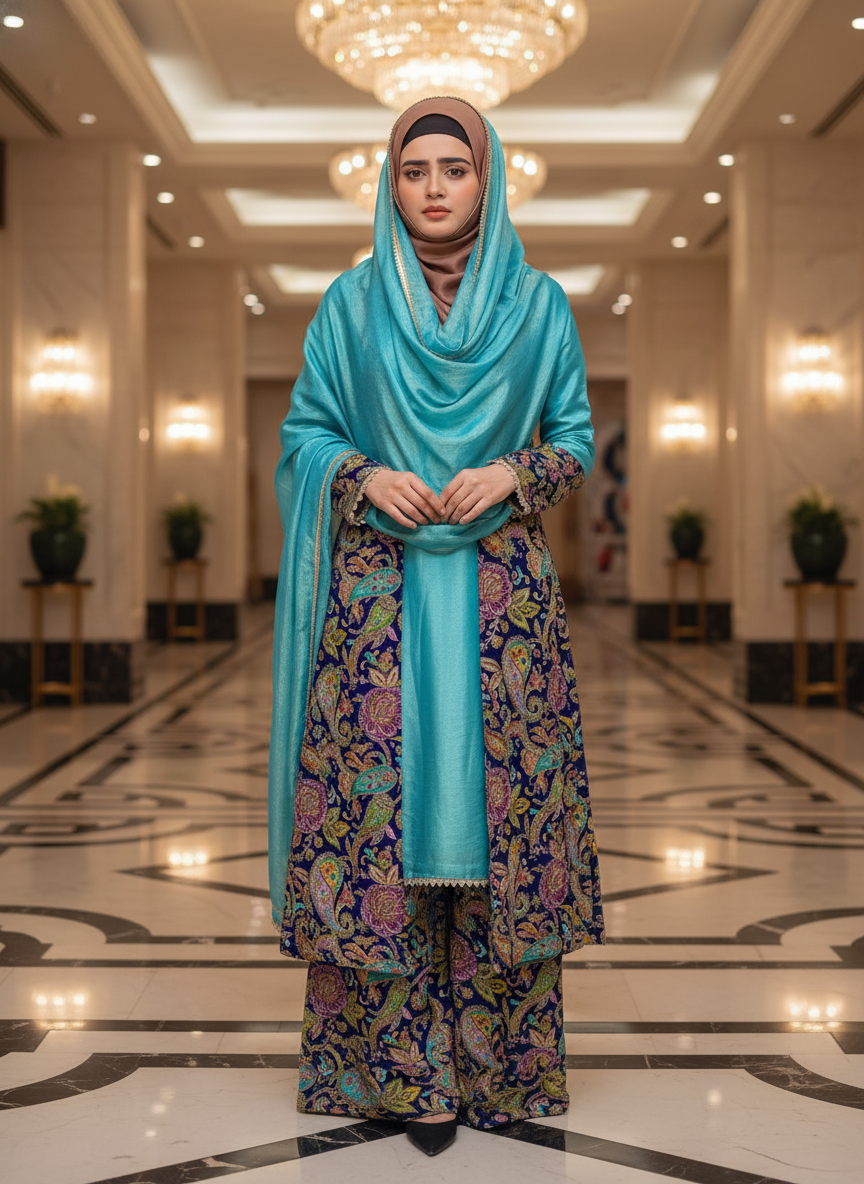 Natural Crepe Positioning designer Wear full Length Shrug and Palazzo - Image 5