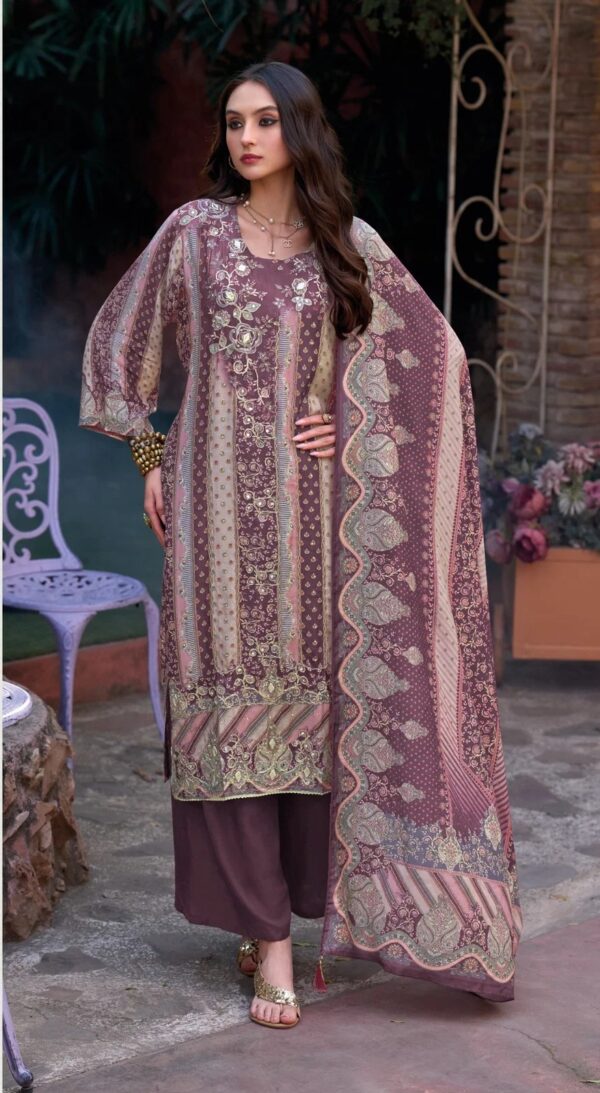 Maslin digital Print with Aari Work and Diamond - Image 2