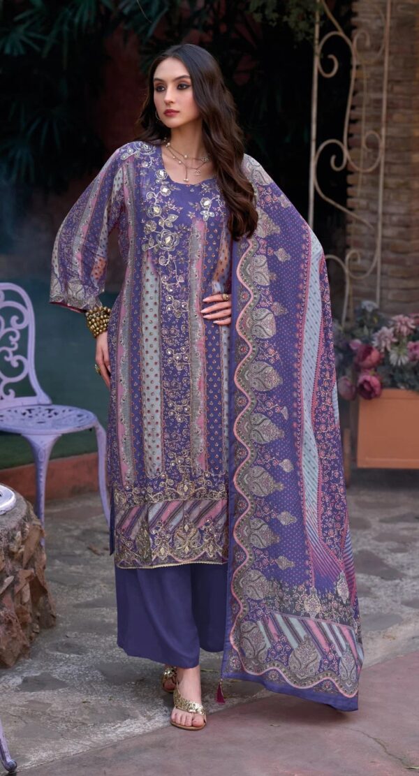 Maslin digital Print with Aari Work and Diamond - Image 3