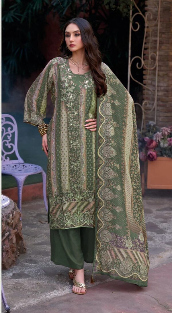 Maslin digital Print with Aari Work and Diamond - Image 4