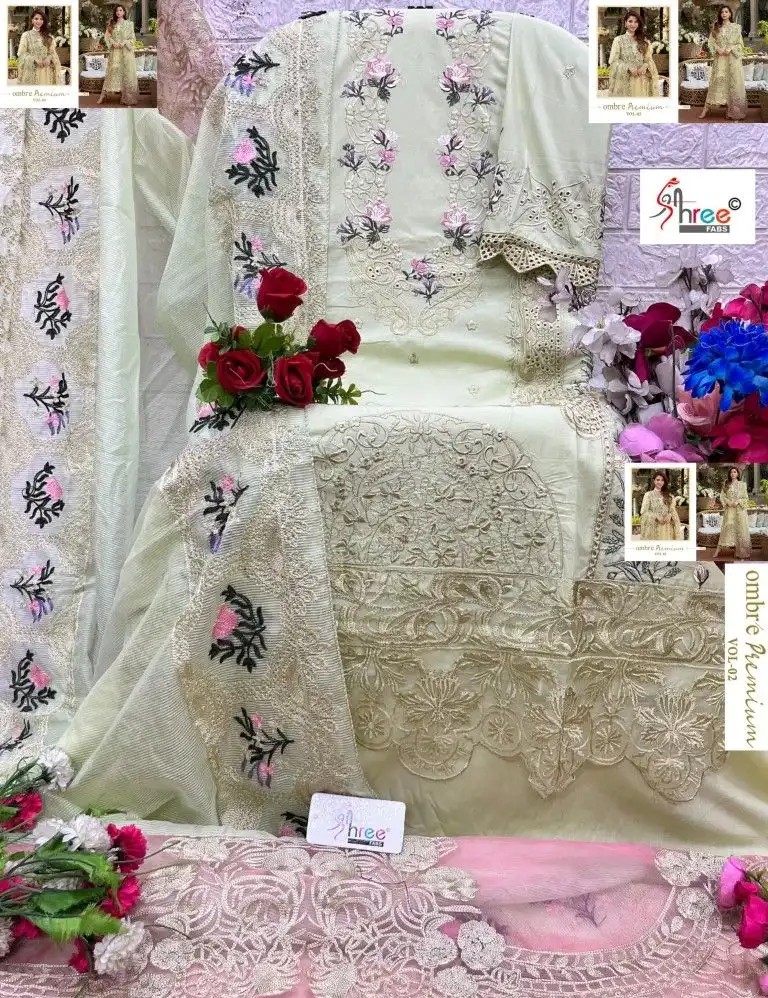 Ombre Premium Cotton Lawn Salwar Suit, Pakistani Replica - Image 7