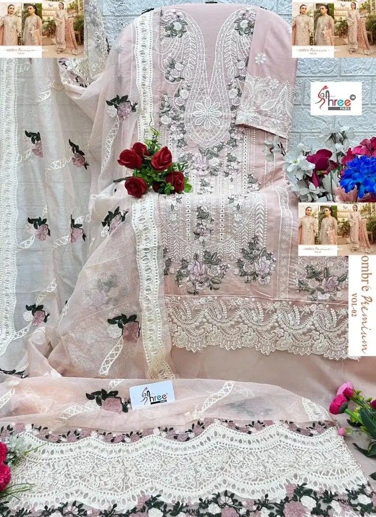 Ombre Premium Cotton Lawn Salwar Suit, Pakistani Replica - Image 8