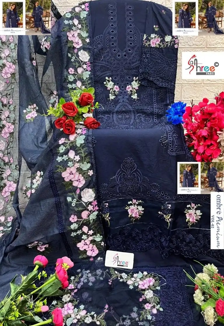 Ombre Premium Cotton Lawn Salwar Suit, Pakistani Replica - Image 11