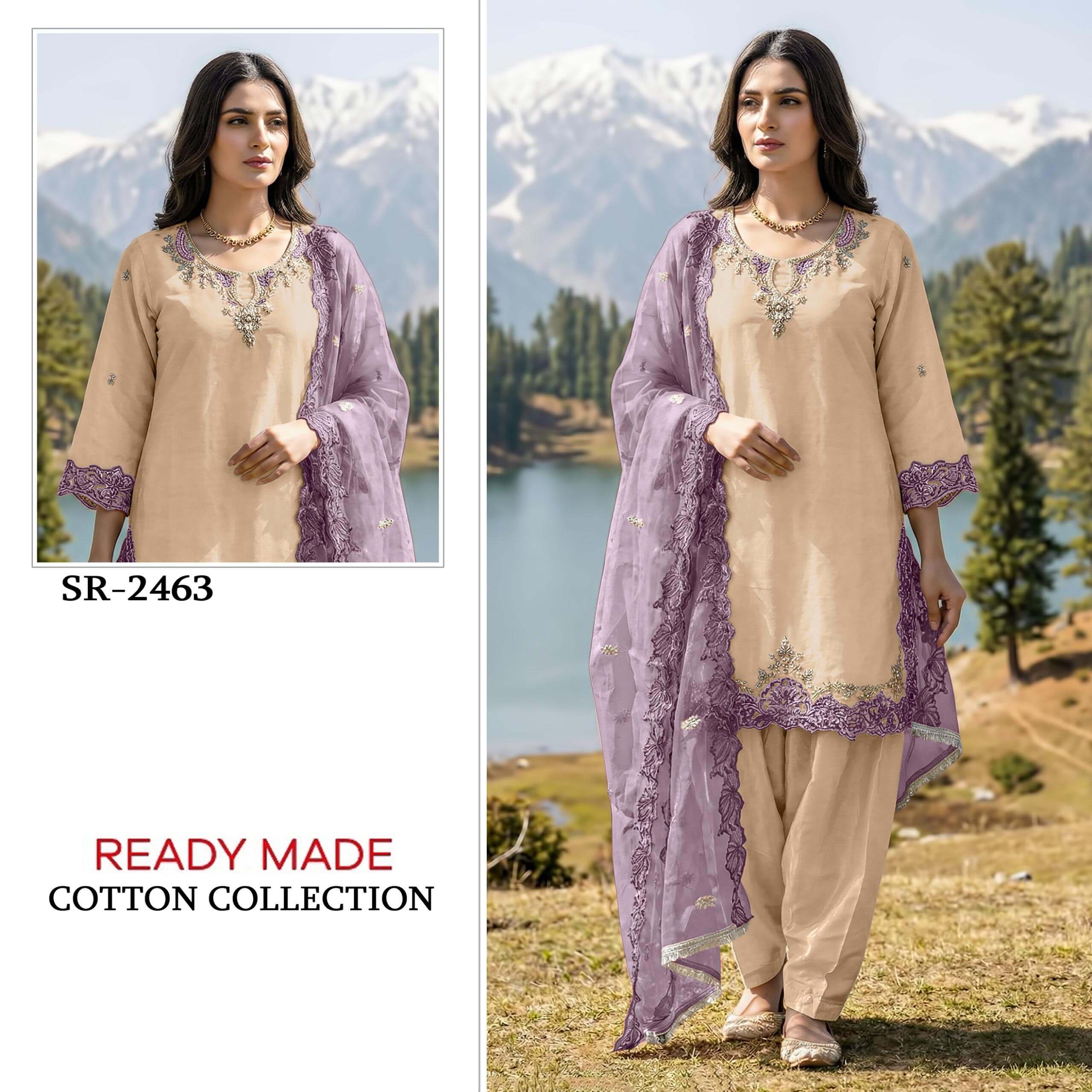 Cambric Cotton Embroidery Suit With Farsi Salwar Readymade - Image 5