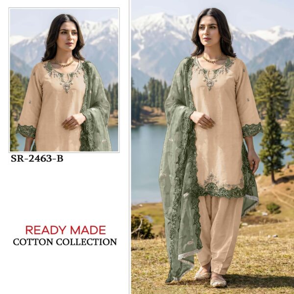 Cambric Cotton Embroidery Suit With Farsi Salwar Readymade - Image 4