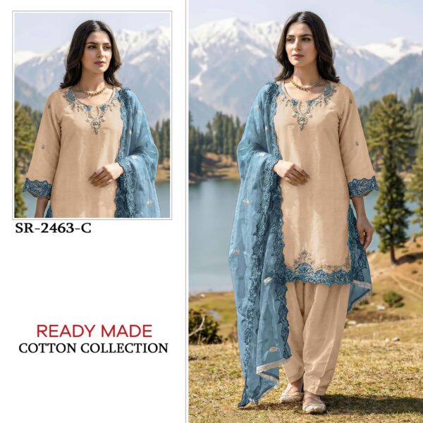 Cambric Cotton Embroidery Suit With Farsi Salwar Readymade - Image 3