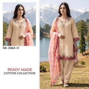 Cambric Cotton Embroidery Suit With Farsi Salwar Readymade