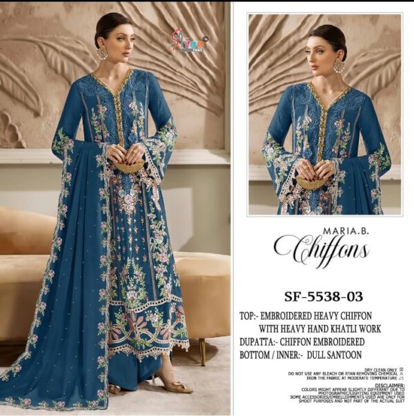 SF 5538 Heavy Embroidered Chiffon Suit Maria-B Replica - Image 3