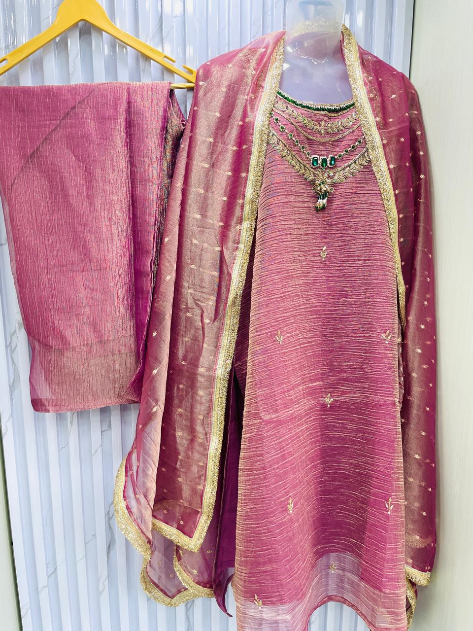 Rose Pink Embroidered Ethnic Ensemble Ready to Wear - Image 3