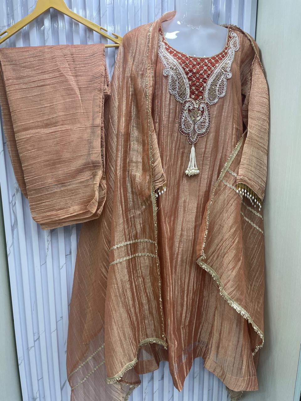 Peach Rose Salsa Fabric Embellished Ethnic Ensemble Ready to Wear - Image 3