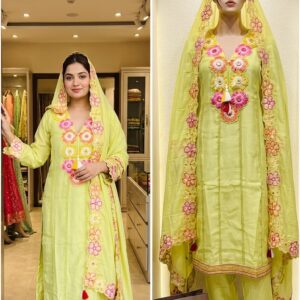 Elegant Lime Green Embroidered 3-Piece Ethnic Suit Ready to Wear